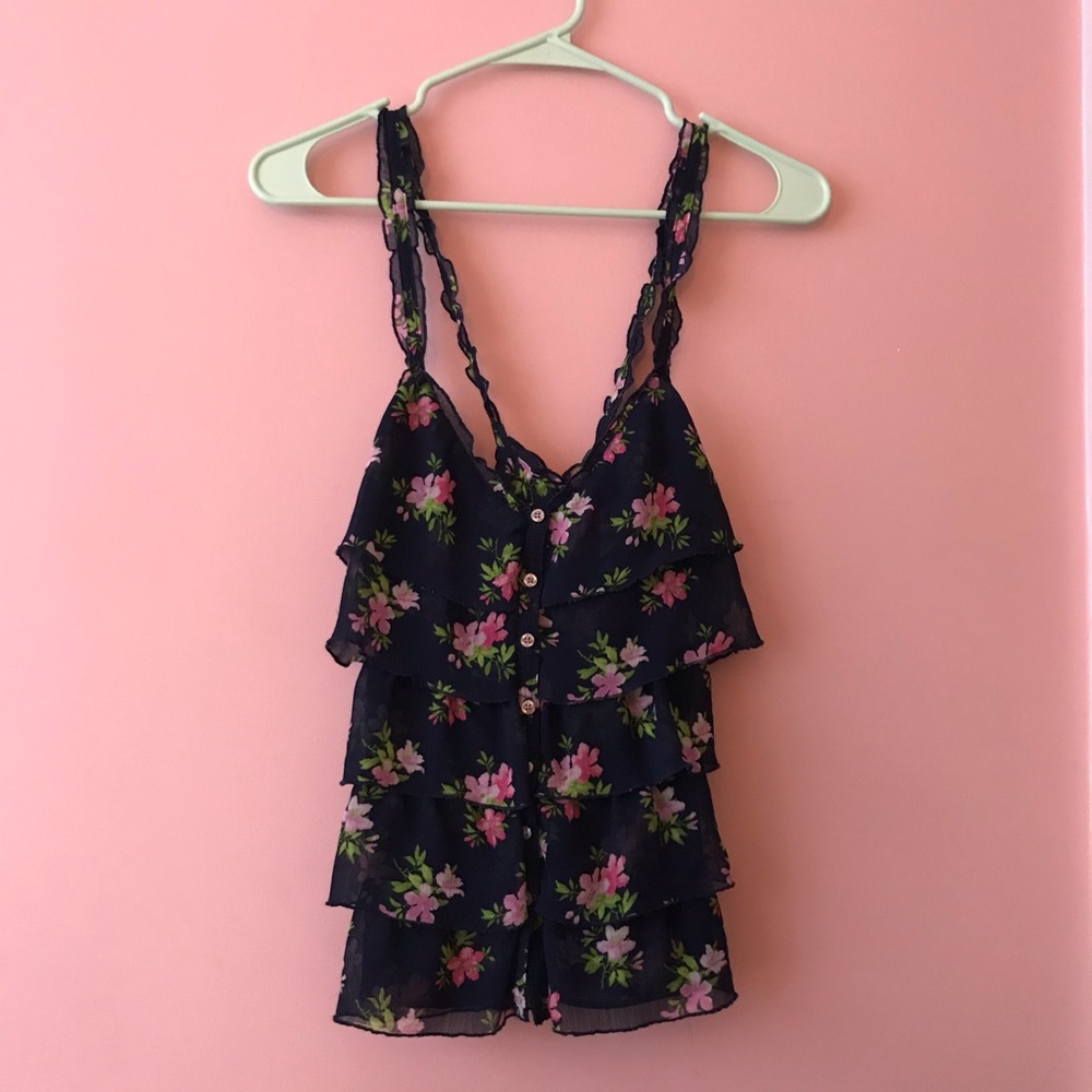 Hollister floral shirt with ruffles